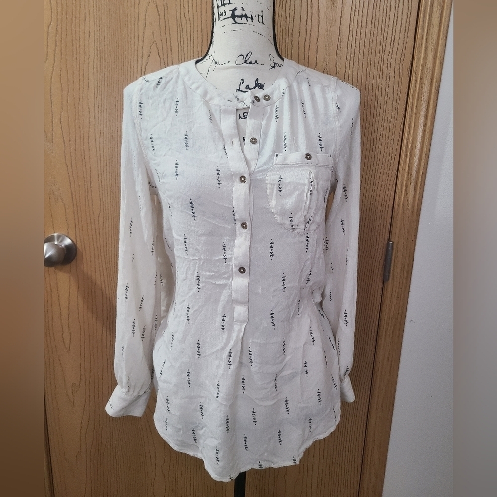 Free People Geometric Print Boho Button Up Peasant Top Tunic
